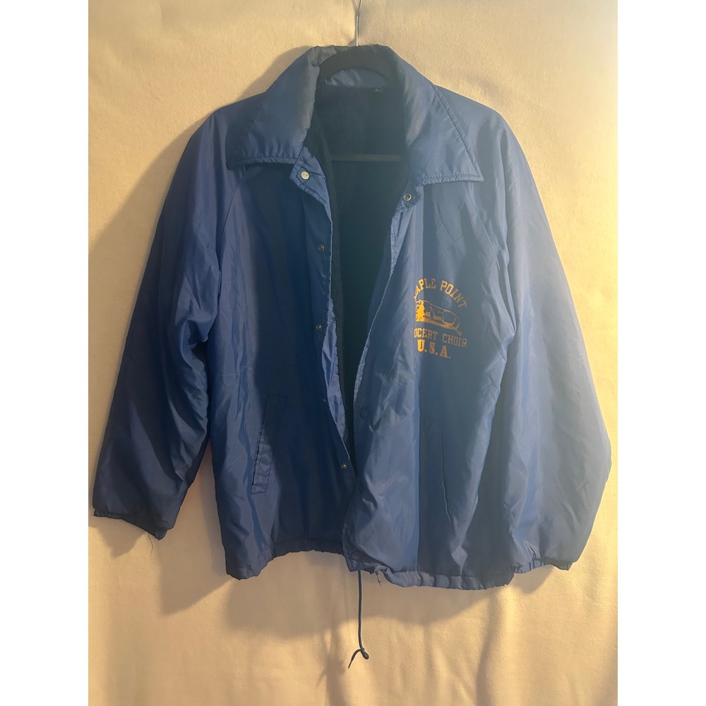 Vintage Maple Point‎ Concert Choir USA Coaches Jacket Blue Fleece Lined Mens M